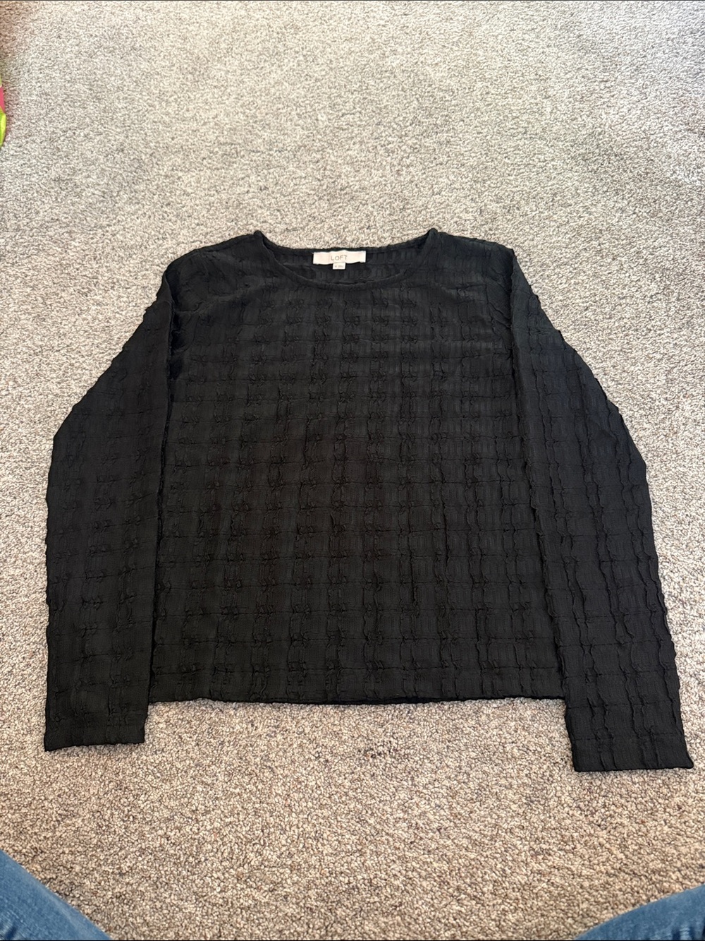 LOFT Women’s Black Textured Crewneck Long Sleeve Top XS
